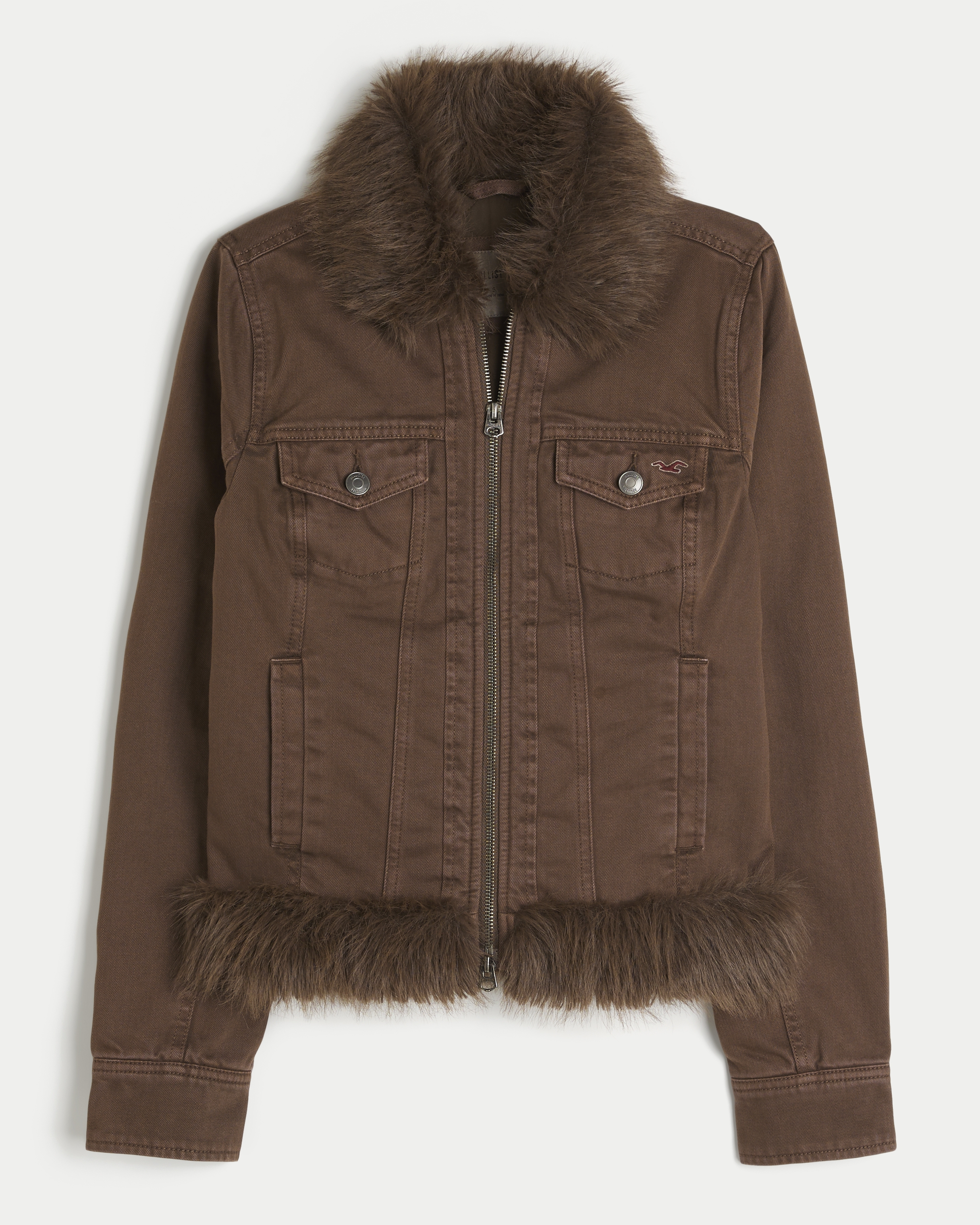 Faux Fur Trim Twill Jacket