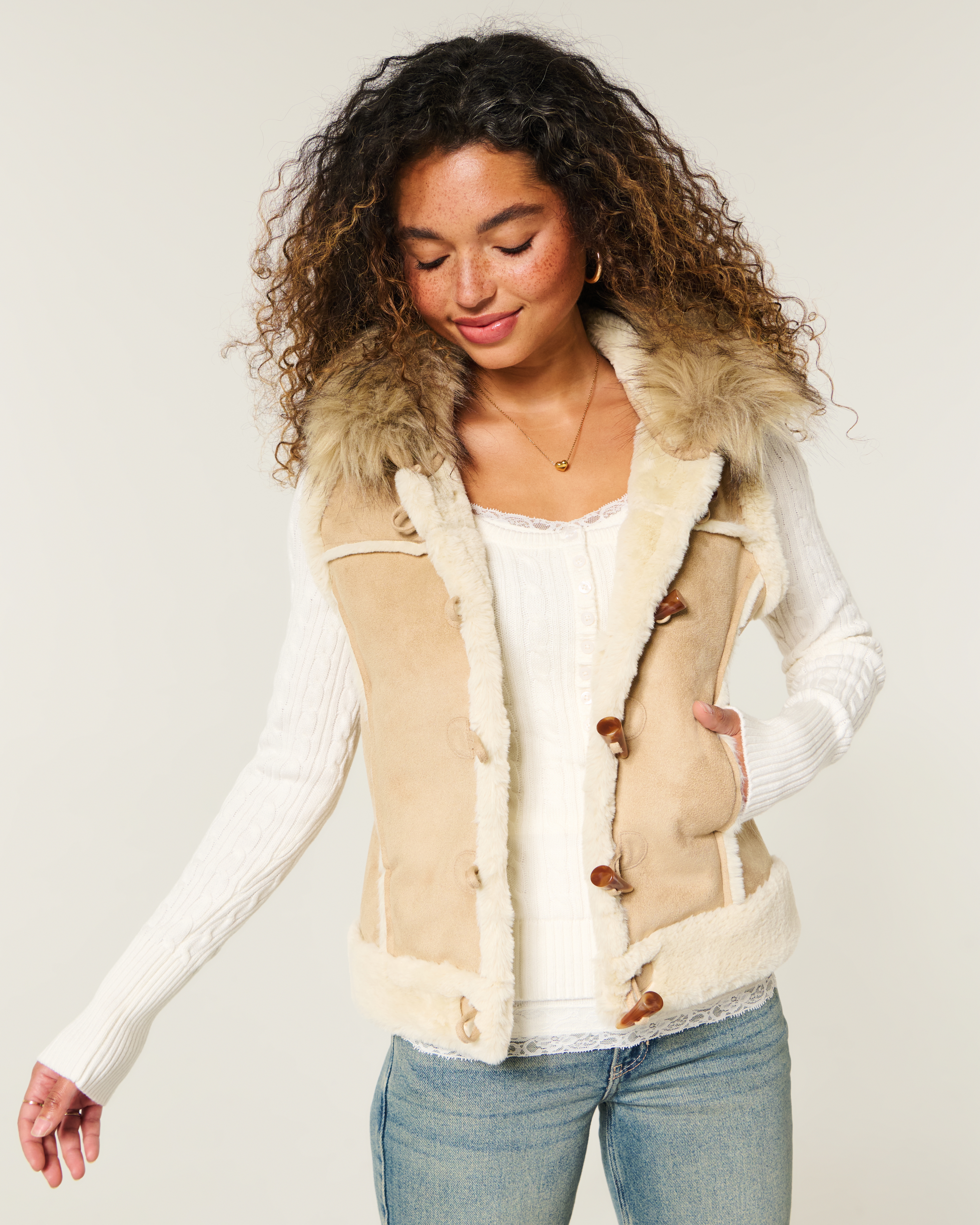 Hooded Faux Shearling Vest