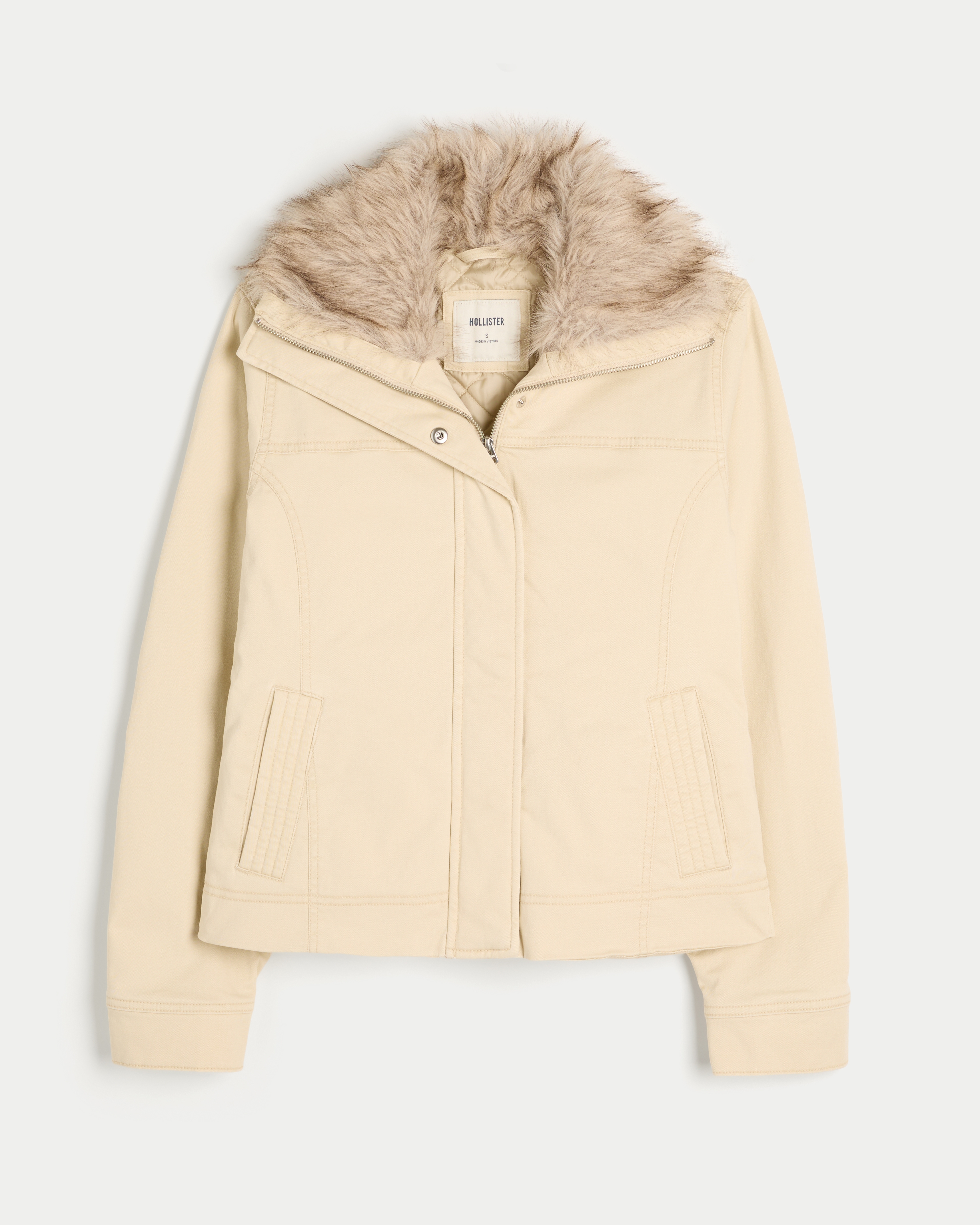Faux Fur Trim Twill Jacket