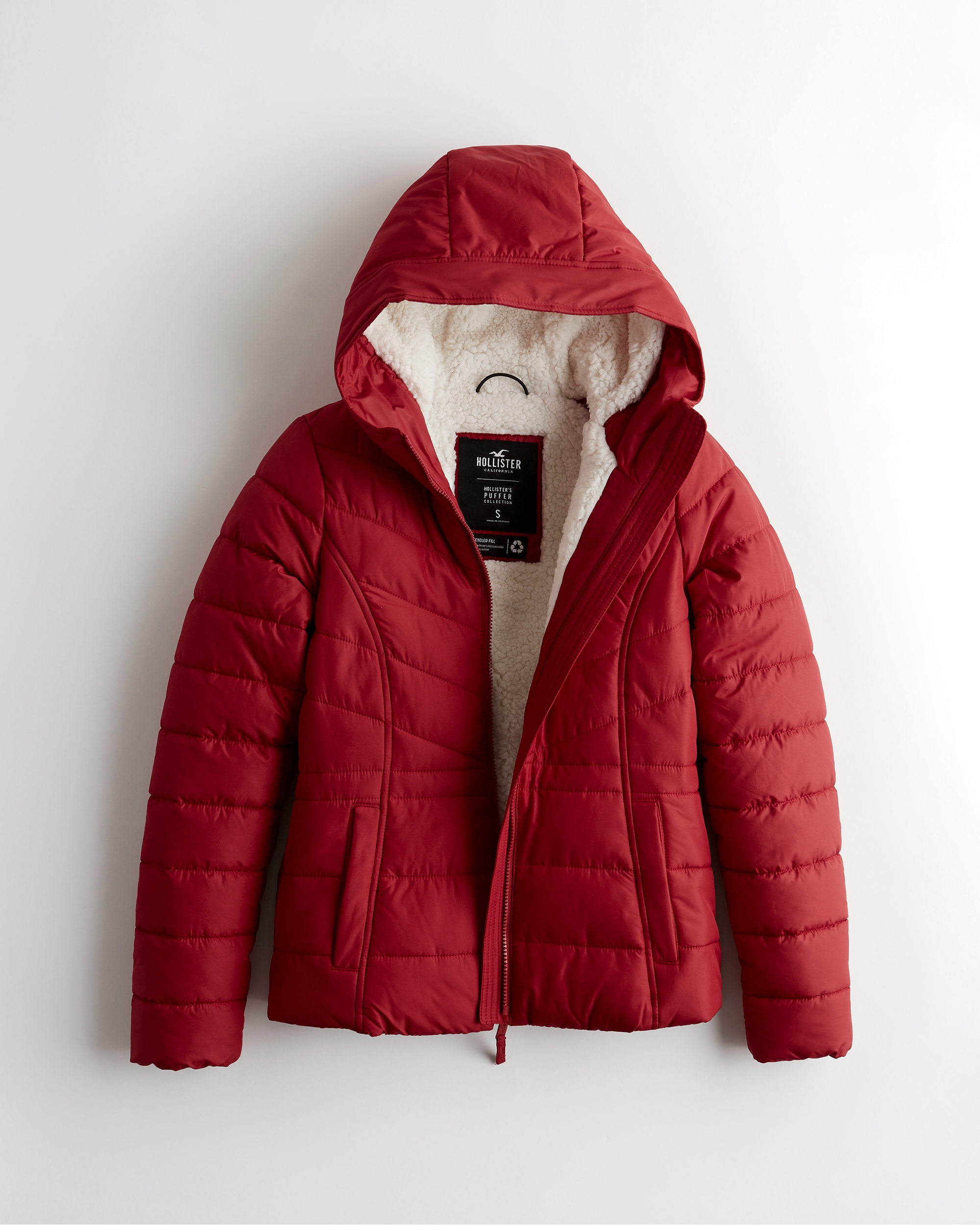 hollister red puffer jacket