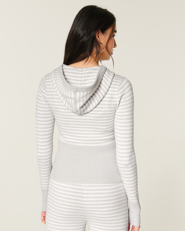 Sweater-Knit Zip-Up Hoodie, White Stripe view 2