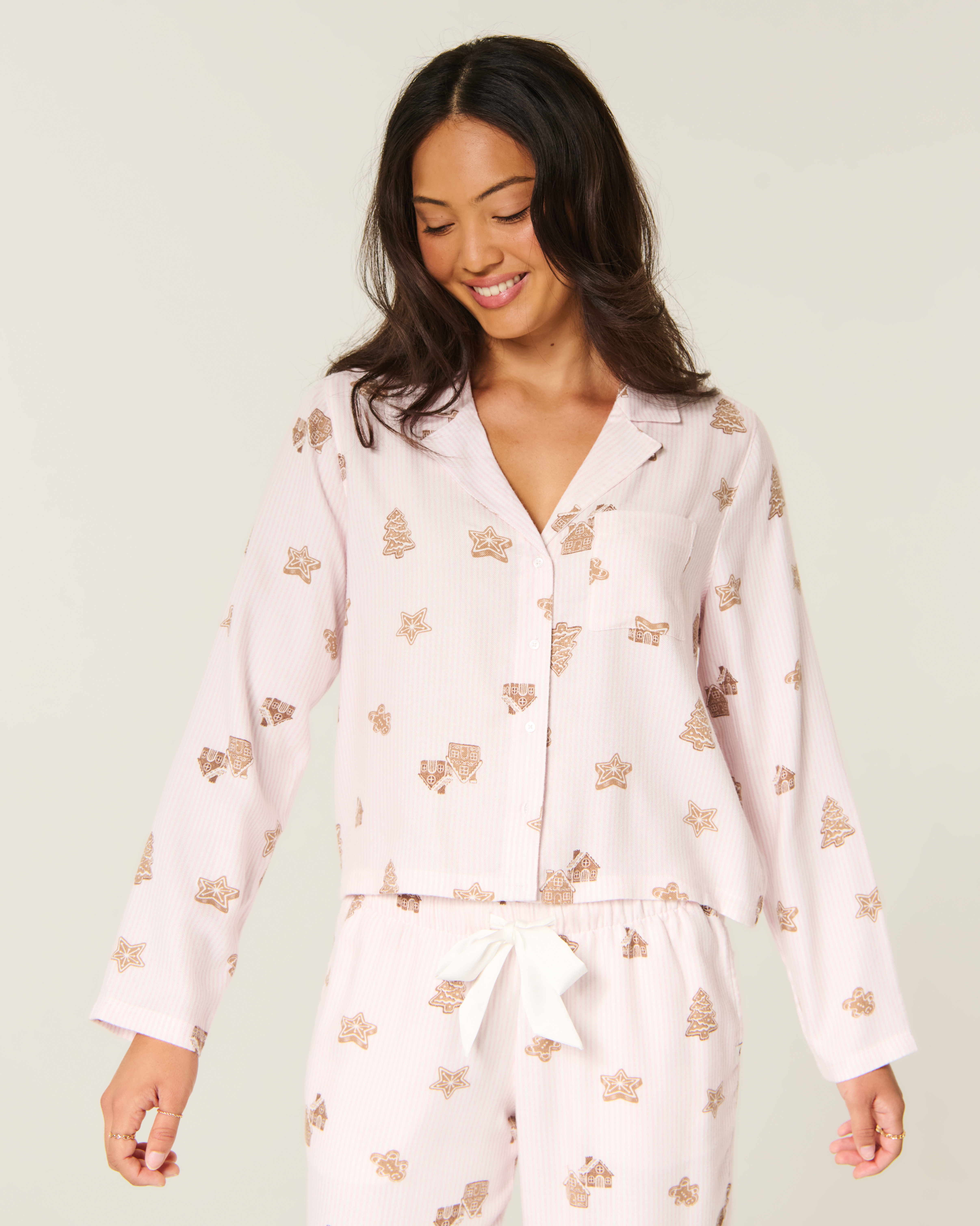 Hollister Easy Long-sleeve Flannel Shirt In Light Pink Stripe