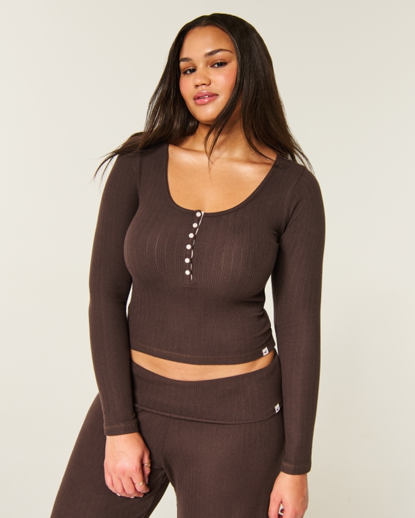 Ultimate Cozy Rib Henley, Brown view 1