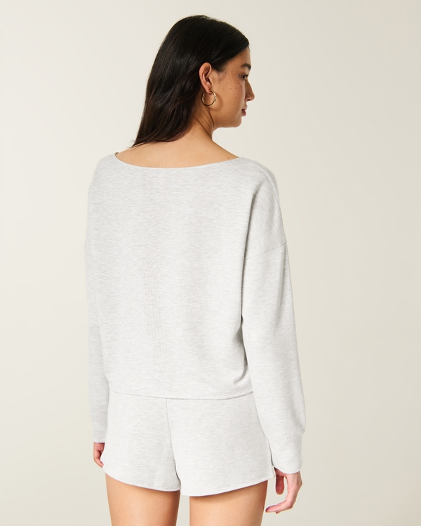 Boatneck Top & Sleep Shorts Set, Light Heather Grey view 2