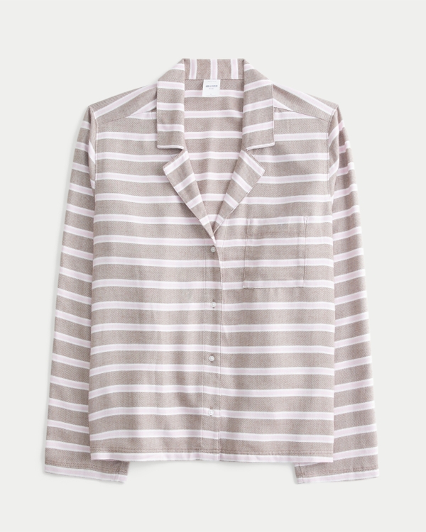 Flannel Button-Through Shirt, Light Brown Stripe view 1