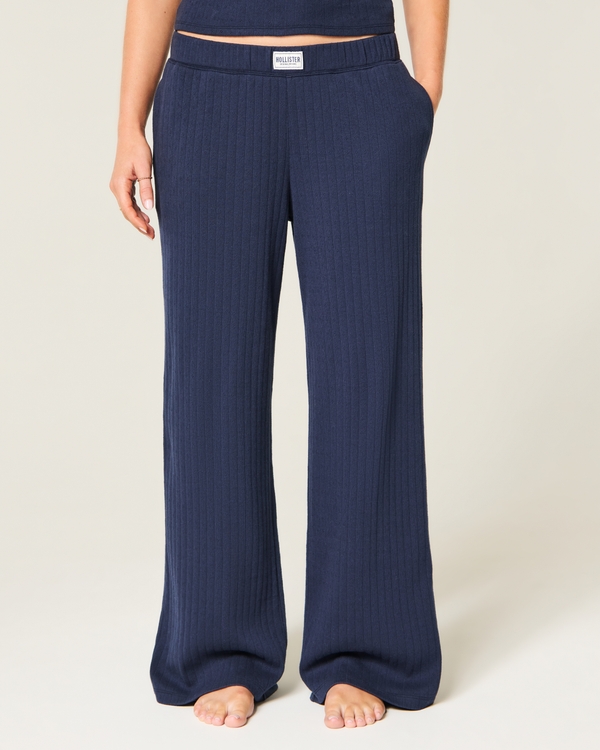 Pointelle Straight Pants, Navy view 2