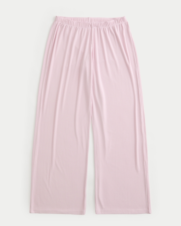 Rib Wide-Leg Pants, Light Pink view 1