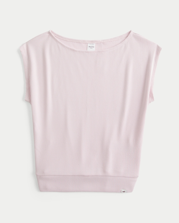 Cozy Waffle Banded Off-the-Shoulder Top, Light Pink view 1