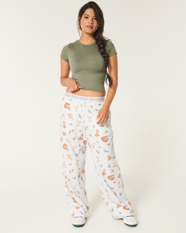 Ultra High-Rise Wide-Leg 24/7 Pajama Pants, Light Grey Print