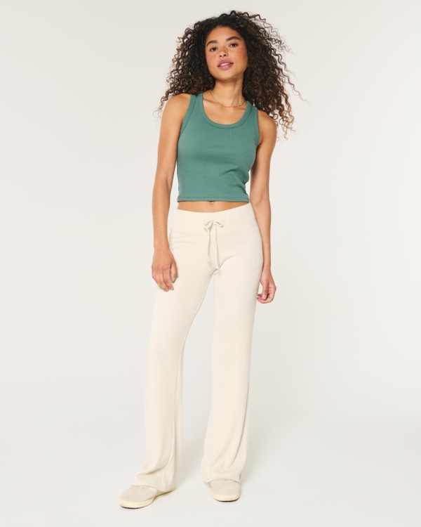 Cozy Ribbed Flare Pants, Cream view 1