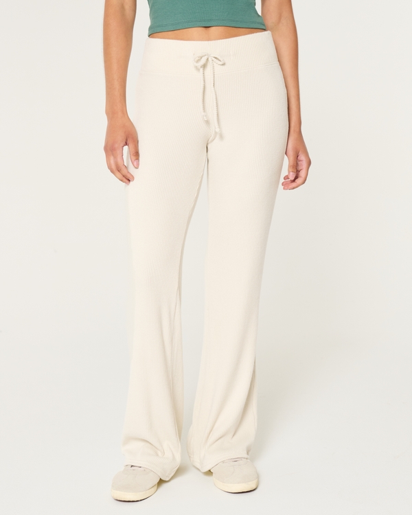 Cozy Ribbed Flare Pants, Cream view 2