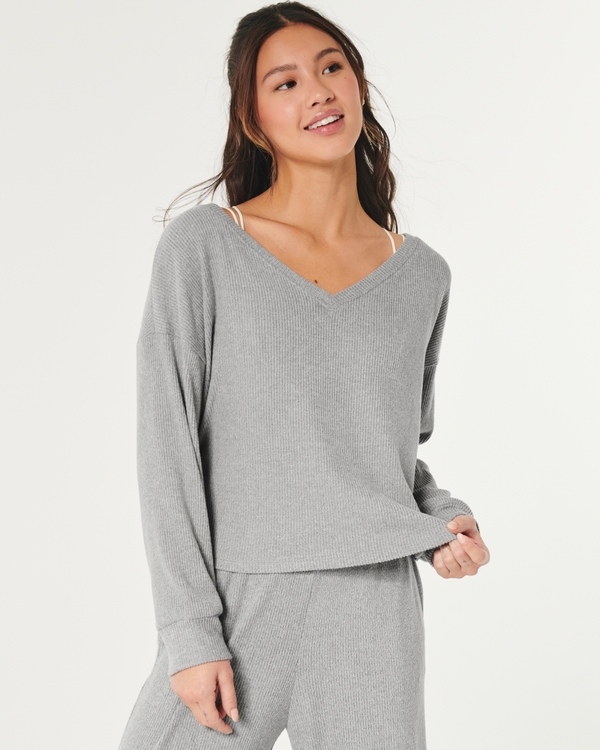 Women's Cozy Ribbed Seamless Fabric Henley, Women's Hollister Women's