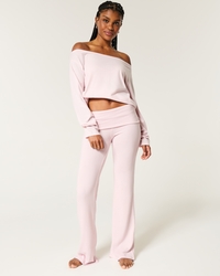 Cozy Knit Foldover Waist Flare Pants