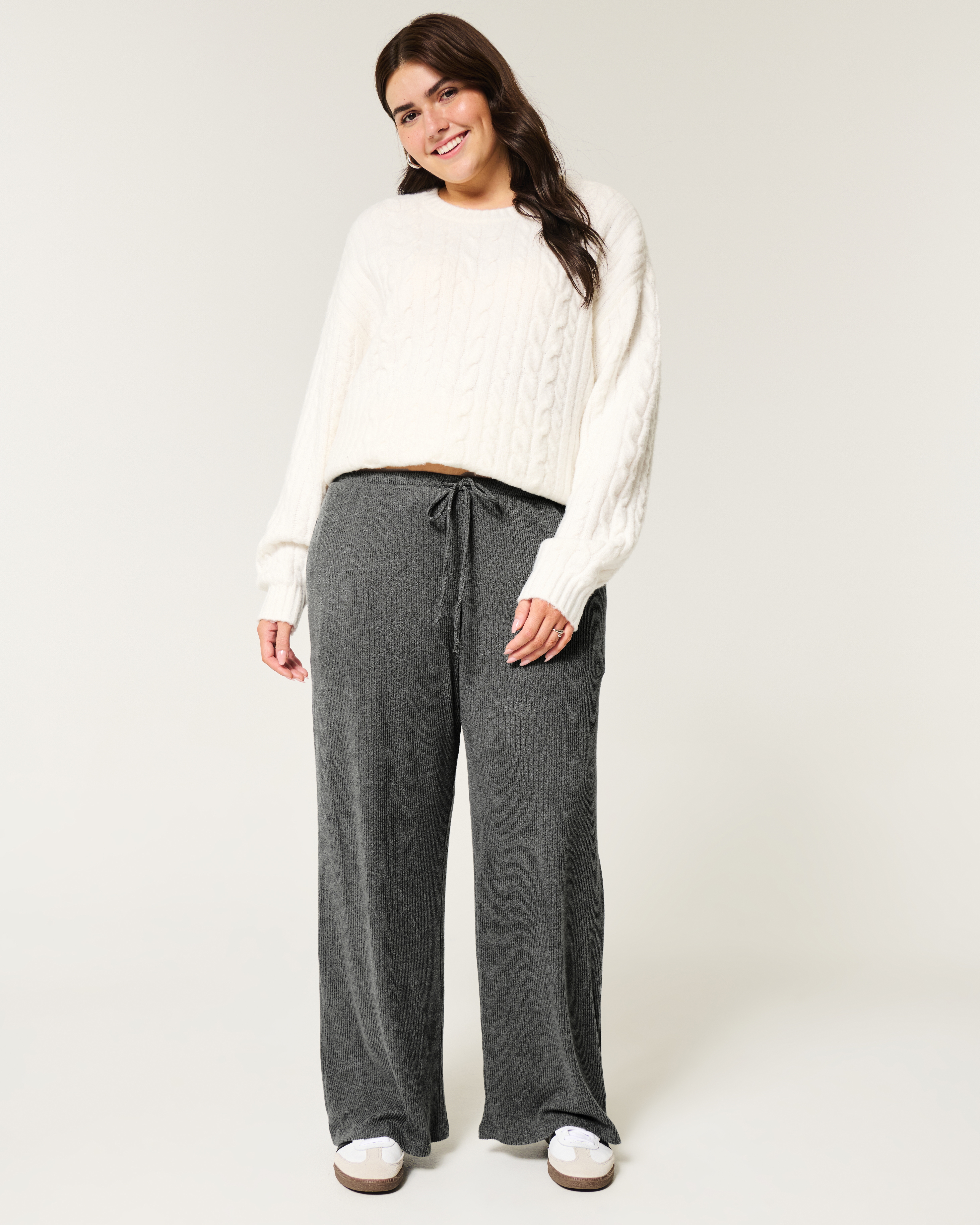 Cozy Ribbed Drawstring Baggy Pants