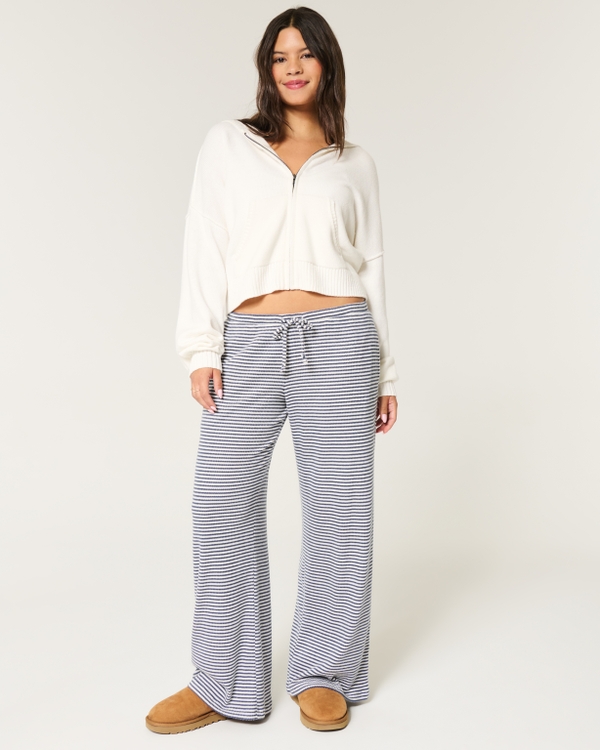 Cozy Ribbed Baggy Pants, Navy Stripe