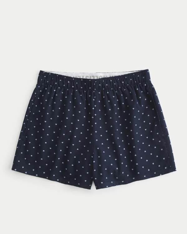 Flannel Boxer Shorts, Navy Print