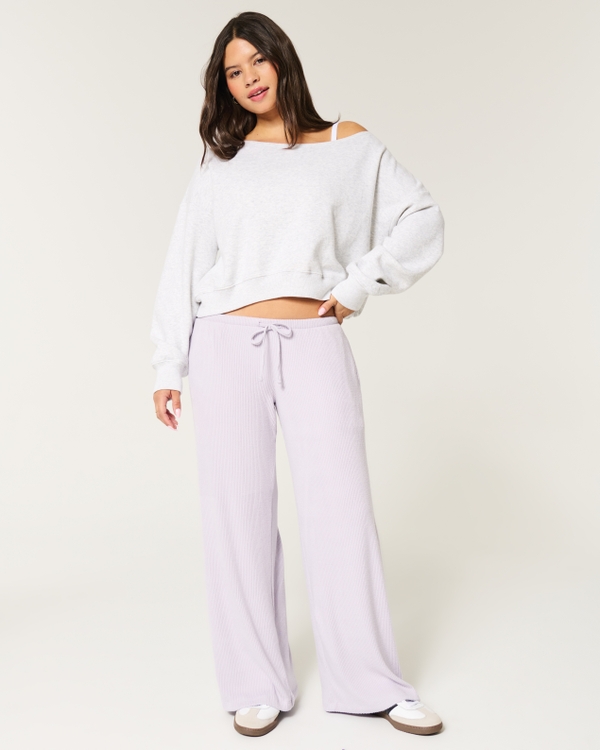 Cozy Ribbed Drawstring Baggy Pants, Dusty Lavender view 1