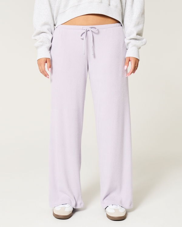 Cozy Ribbed Drawstring Baggy Pants, Dusty Lavender view 2