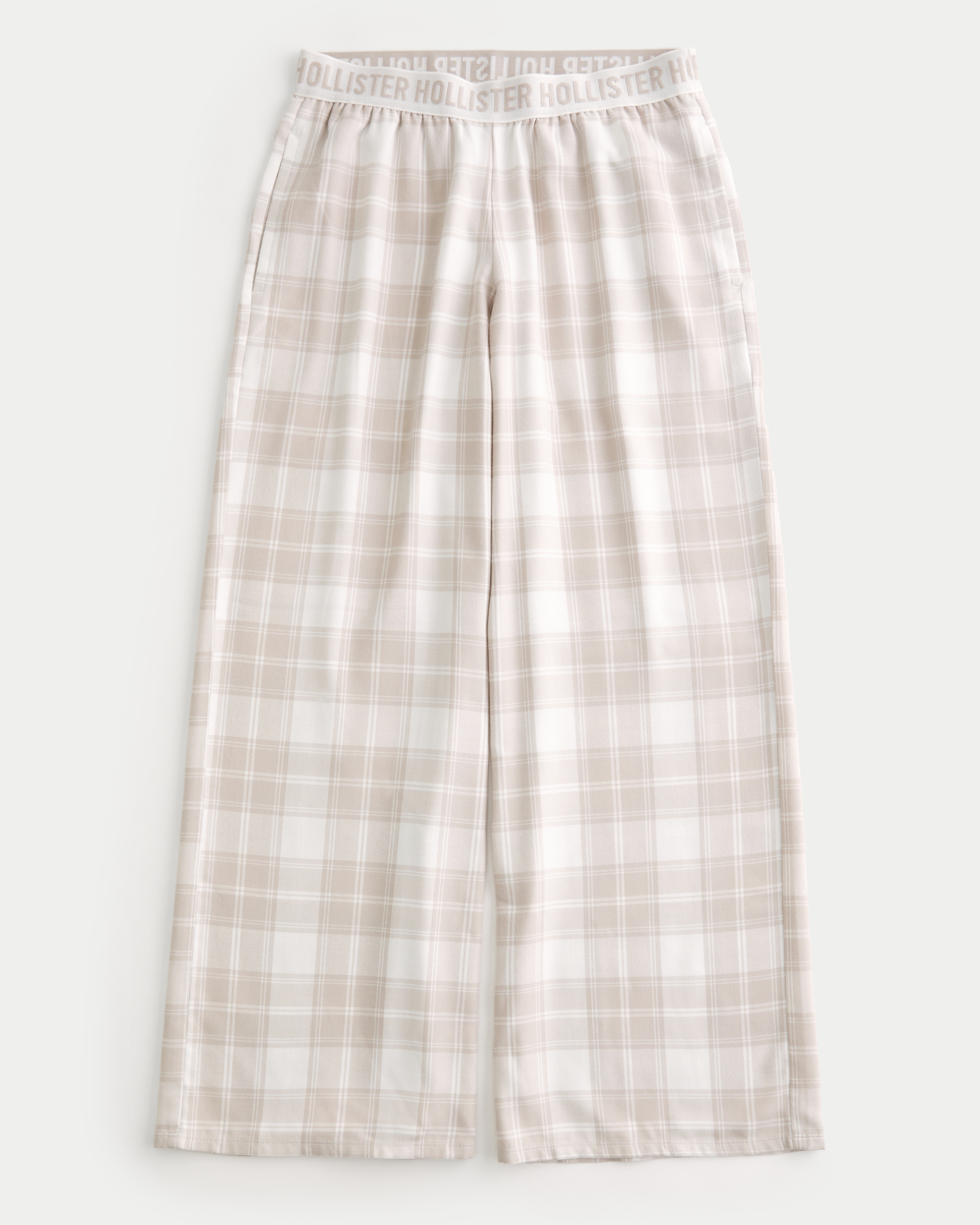 Women s 24 7 Baggy Pajama Pants in Cream Plaid Size XL from Hollister