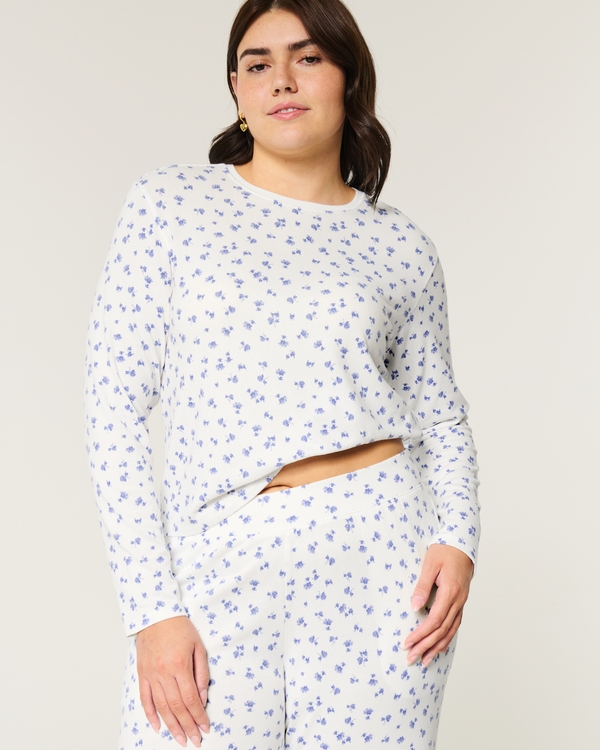 Cozy Long-Sleeve Pajama Shirt, White Print