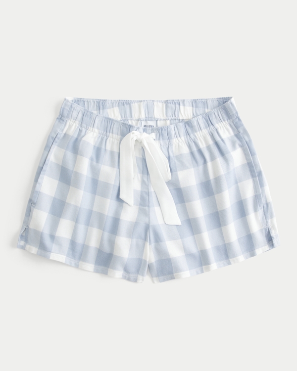 Flannel Tie Shorts, Light Blue Check