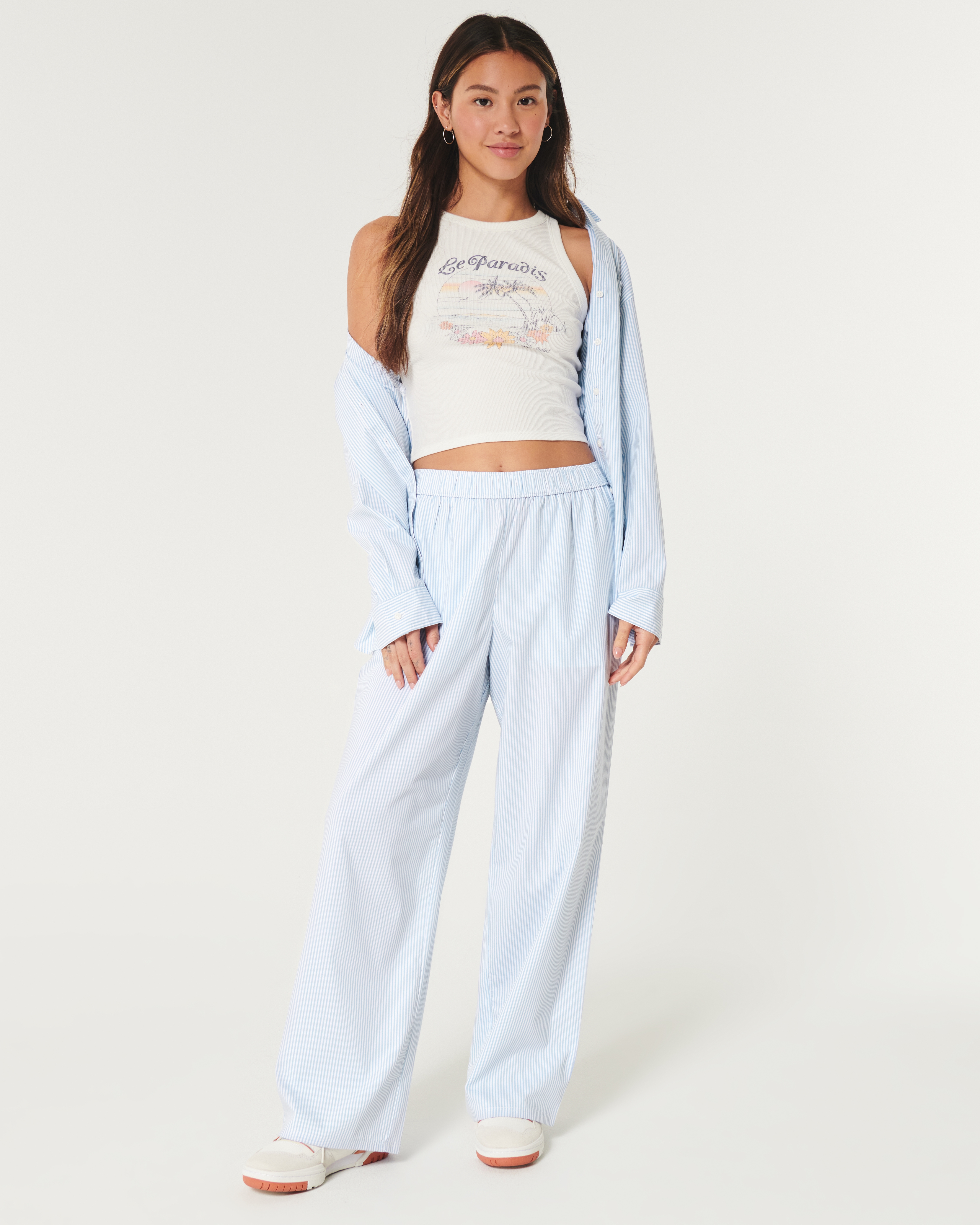 Poplin Wide Leg Sleep Pants