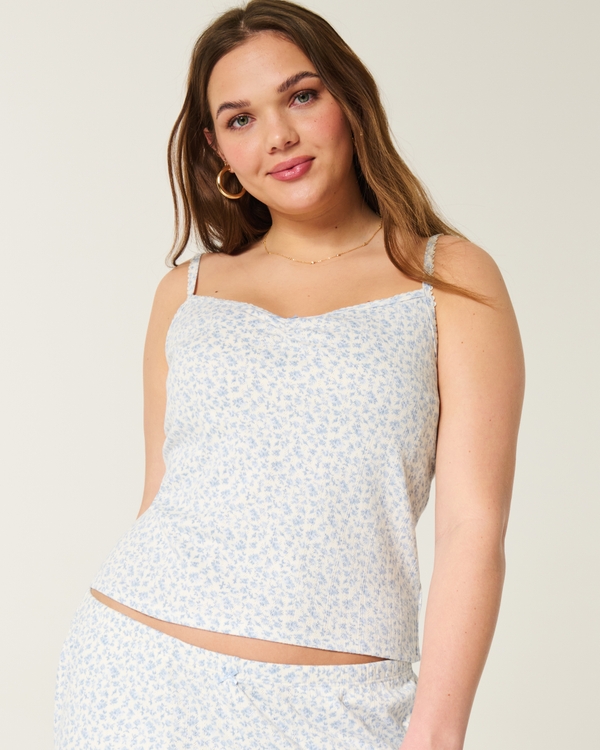 Cozy Pointelle Bow Tank, White Floral view 1