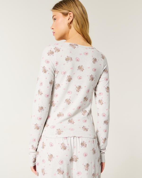 Cozy Bear Pattern Pajama Top, Light Grey Pattern view 2