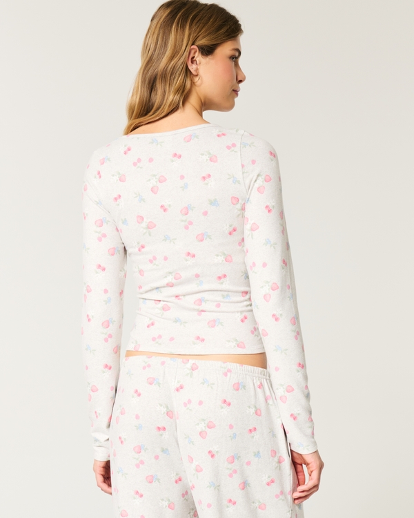 Cozy Berry Pattern Pajama Top, Light Heather Grey Print view 2