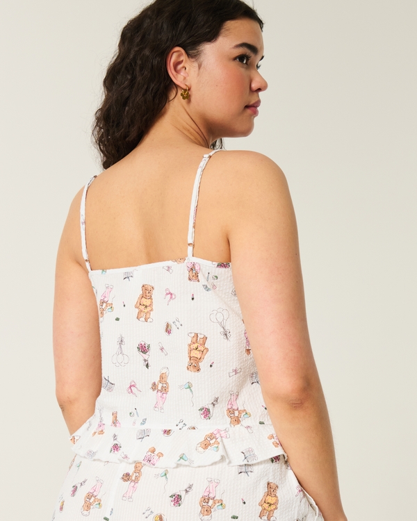 Ruffle Seersucker Sleep Tank, White Print view 2