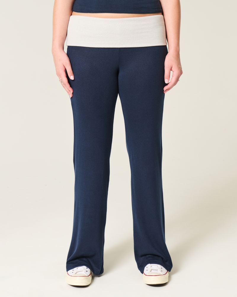 Foldover Waist Knit Flare Pants