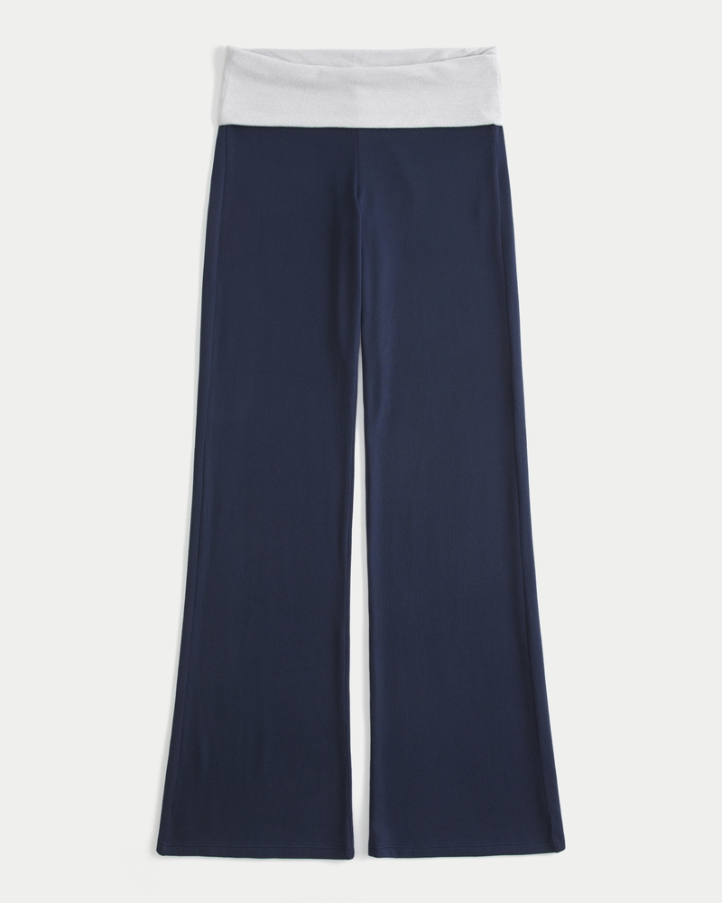 Foldover Waist Knit Flare Pants