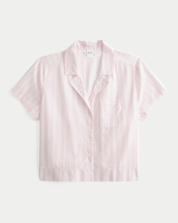Class of '26 Short-Sleeve Cotton Shirt, Light Pink Stripe view 1