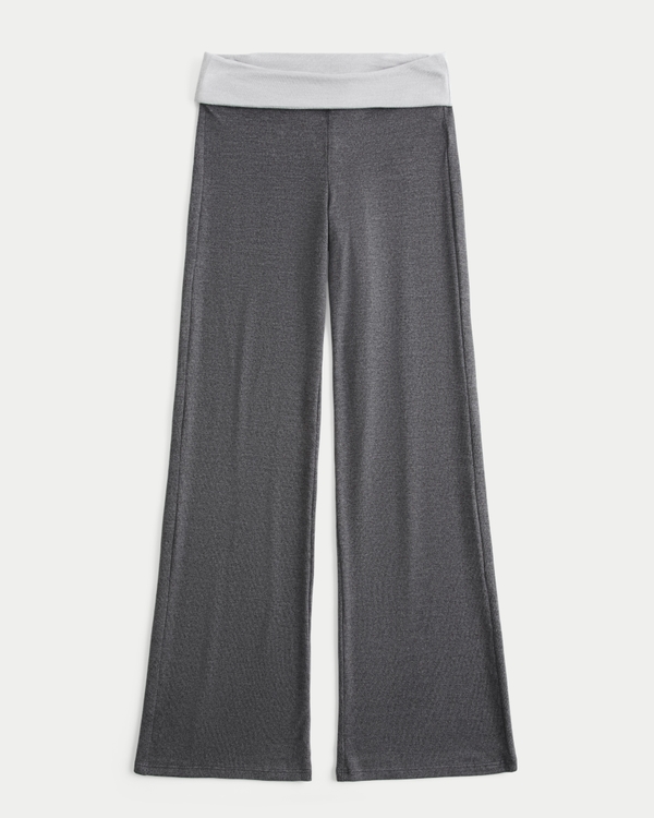 Foldover Waist Knit Flare Pants, Dark Heather Grey view 2