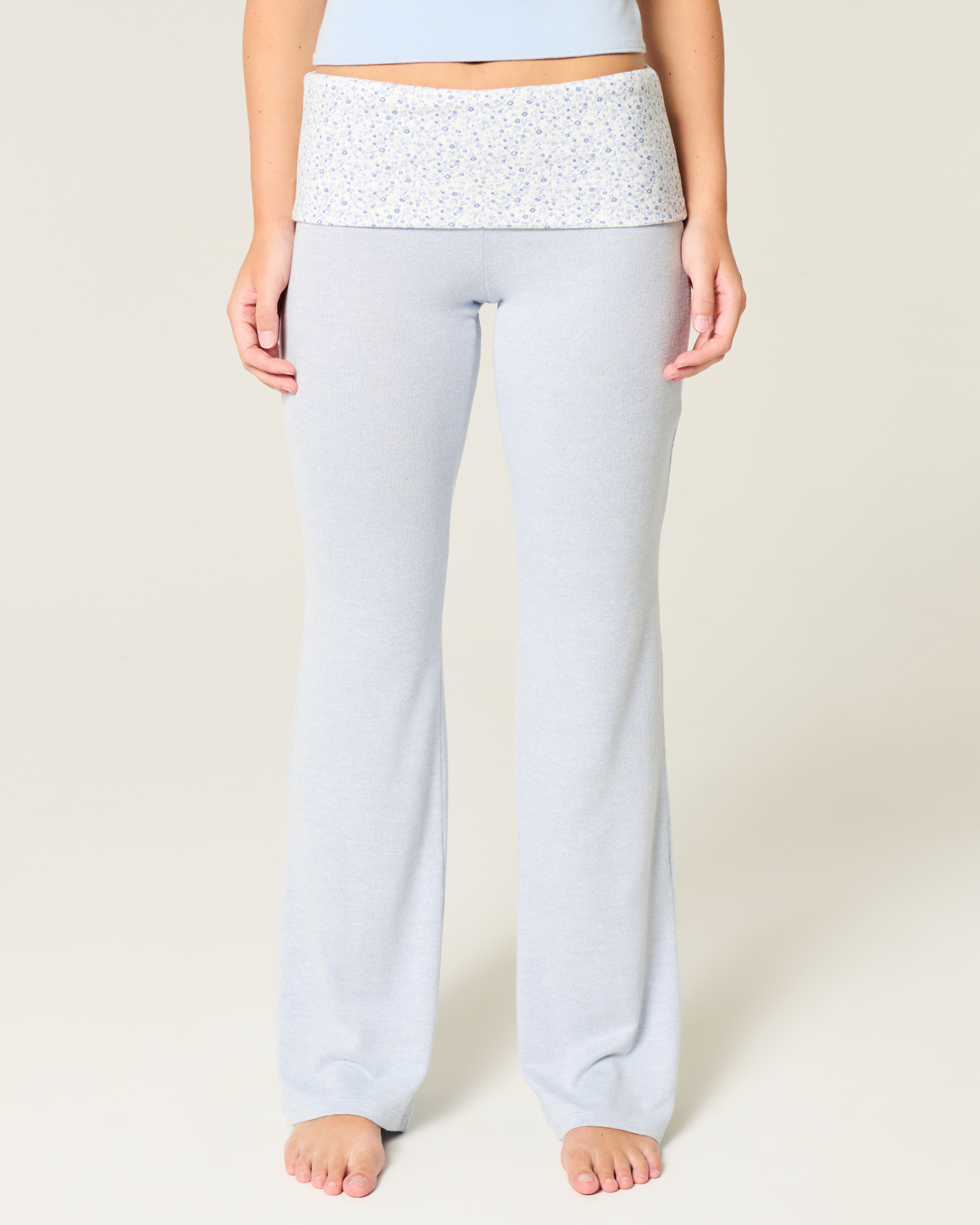 Foldover Waist Knit Flare Pants