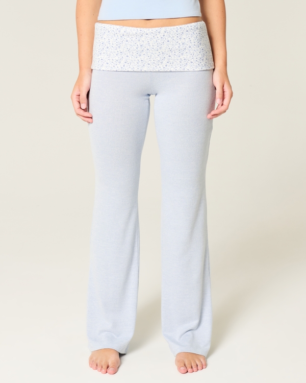 Foldover Waist Knit Flare Pants, Dusk Blue view 2