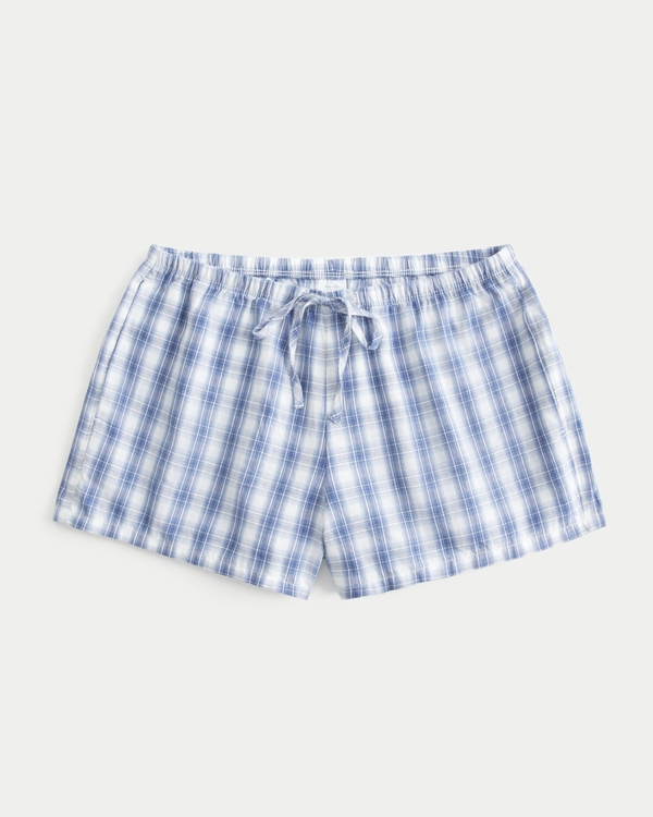 Oxford Cotton Tie Shorts, Blue Plaid view 1