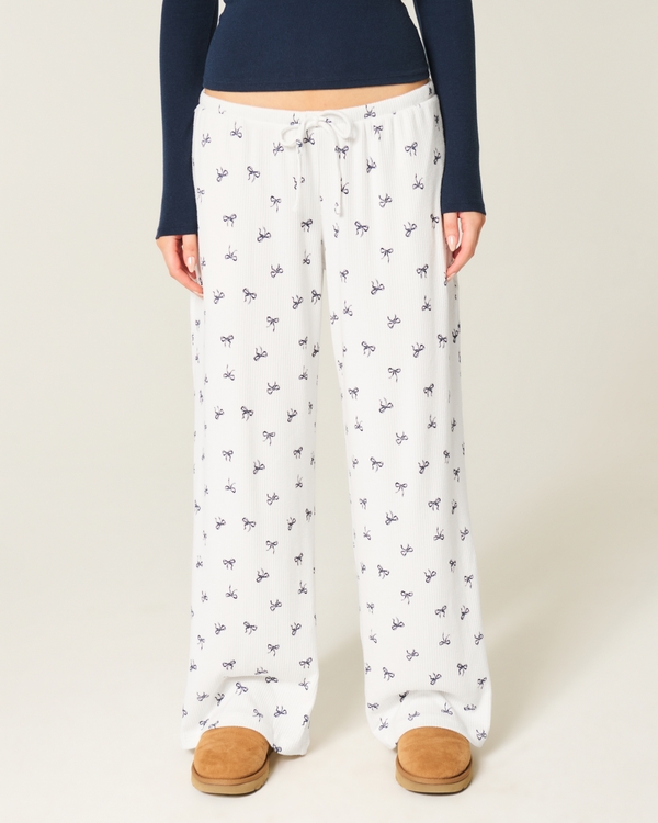 Cozy Ribbed Wide-Leg Pants, White Pattern view 2