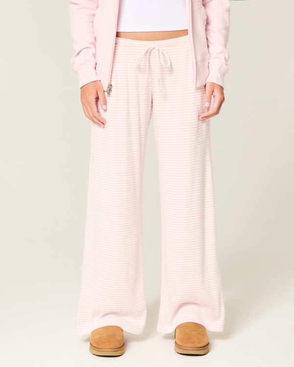 Cozy Ribbed Wide-Leg Pants, Light Lilac Stripe view 2