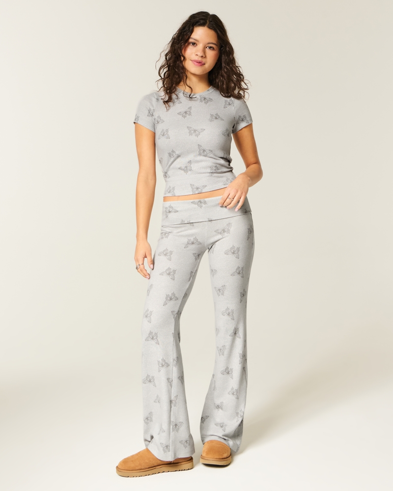 Cozy Knit Foldover Waist Flare Pants