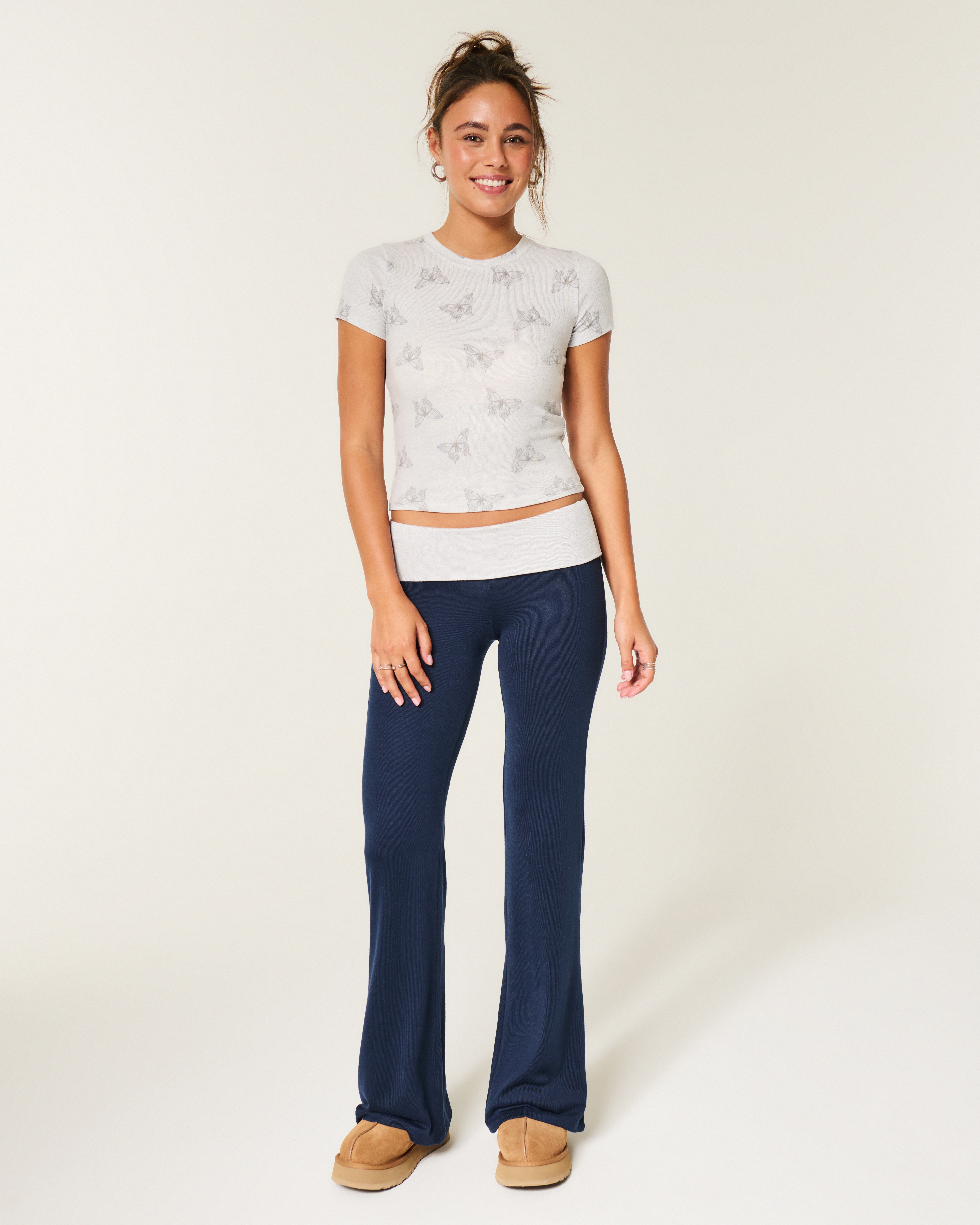 Hollister Always Cozy Knit Foldover Waist Flare Pants