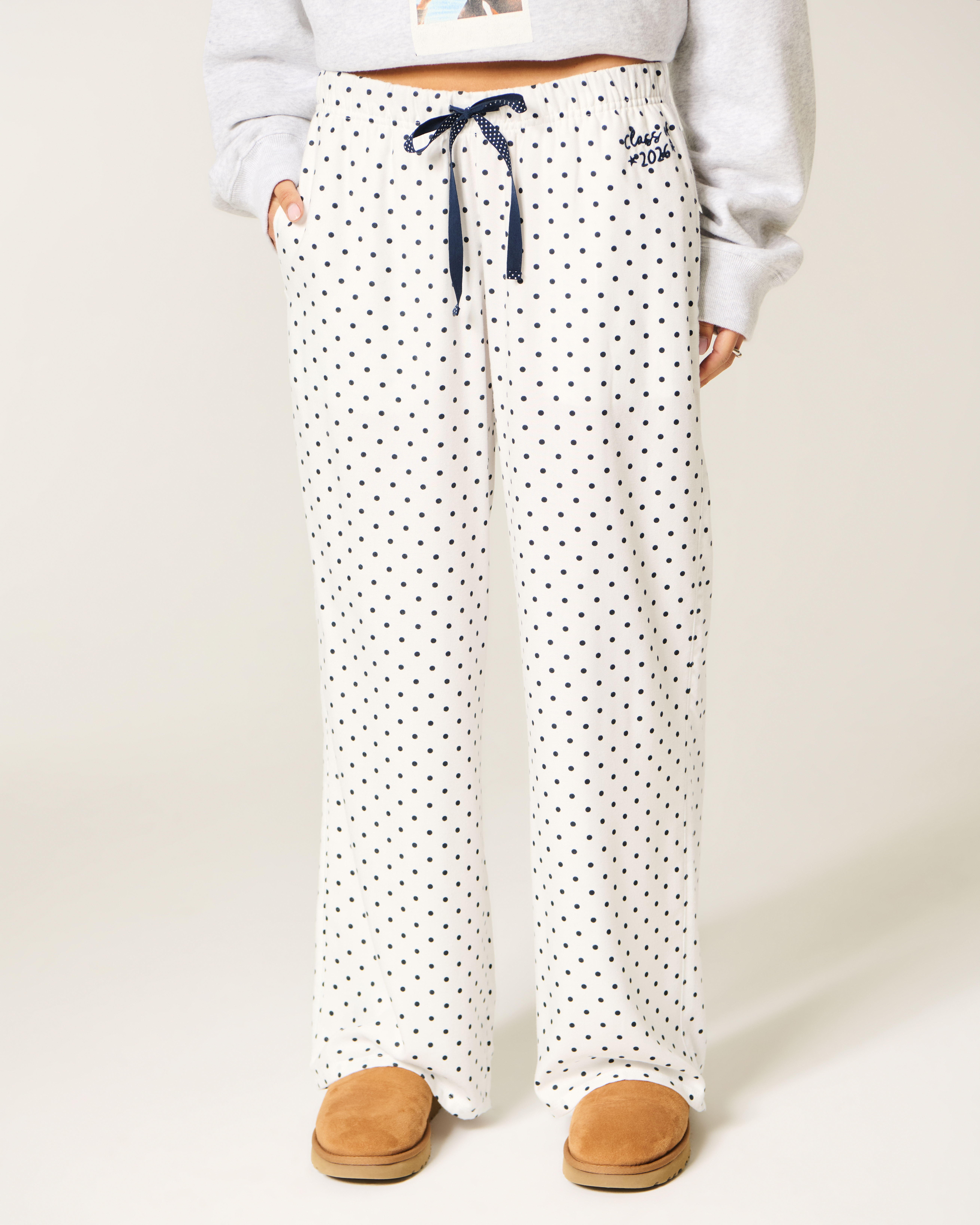 Hollister Flannel Wide-leg Class Of 2026 Graphic Pants In White