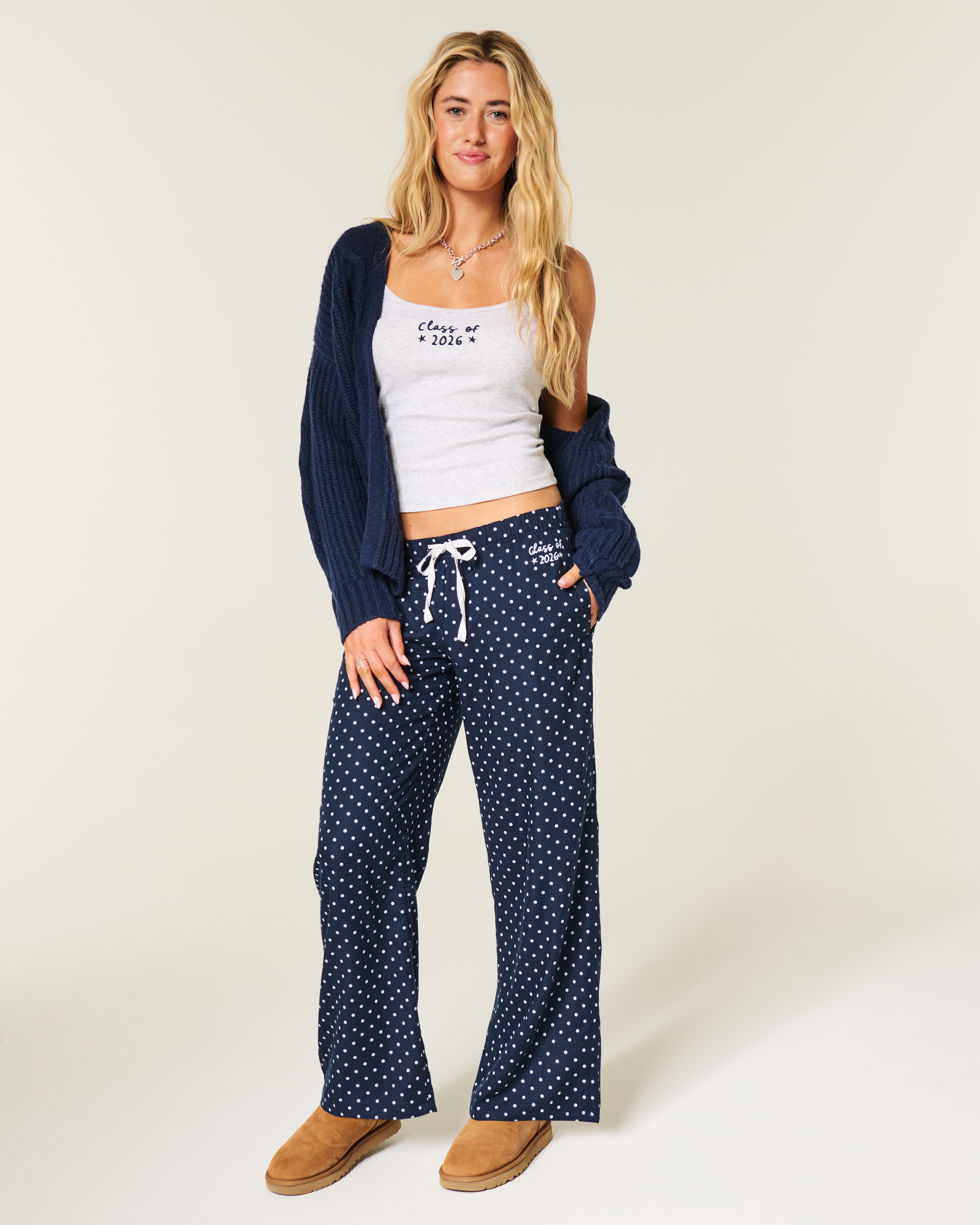 Hollister Flannel Wide-leg Class Of 2026 Graphic Pants In Blue
