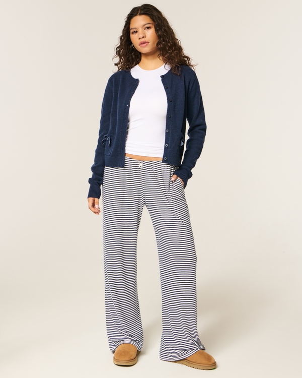 Cozy Wide-Leg Pants, Navy Blue Stripe view 1