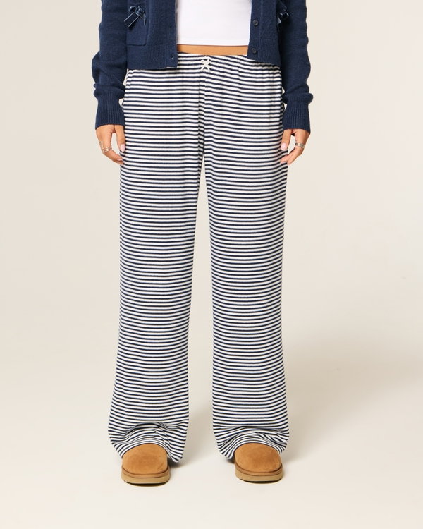Cozy Wide-Leg Pants, Navy Blue Stripe view 2