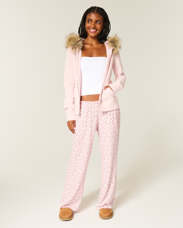 Cozy Wide-Leg Pants, Light Lilac Pattern view 1