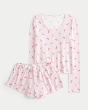Women's Always Cozy Long-Sleeve Scoop Top & Shorts Set | Women's Sleepwear | HollisterCo.com