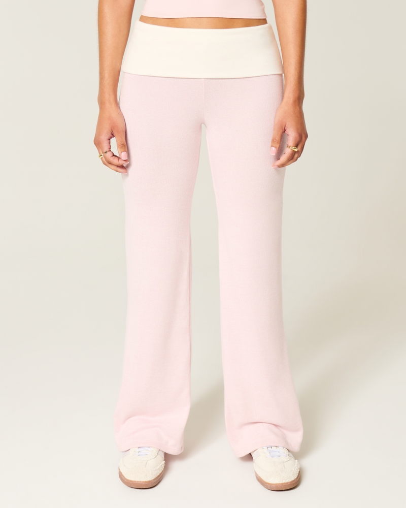 Foldover Waist Knit Flare Pants