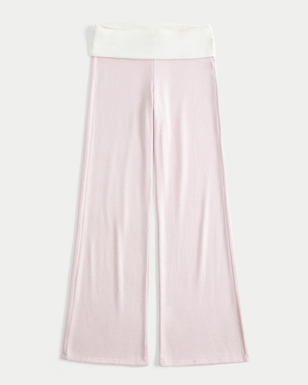Foldover Waist Knit Flare Pants, Light Lilac view 1