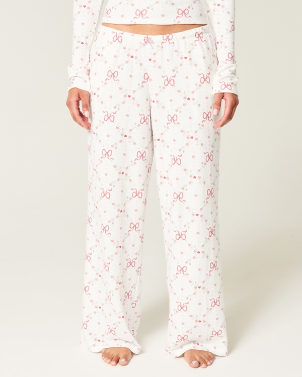 Cozy Adjustable-Rise Wide-Leg Pants, White Pattern view 2